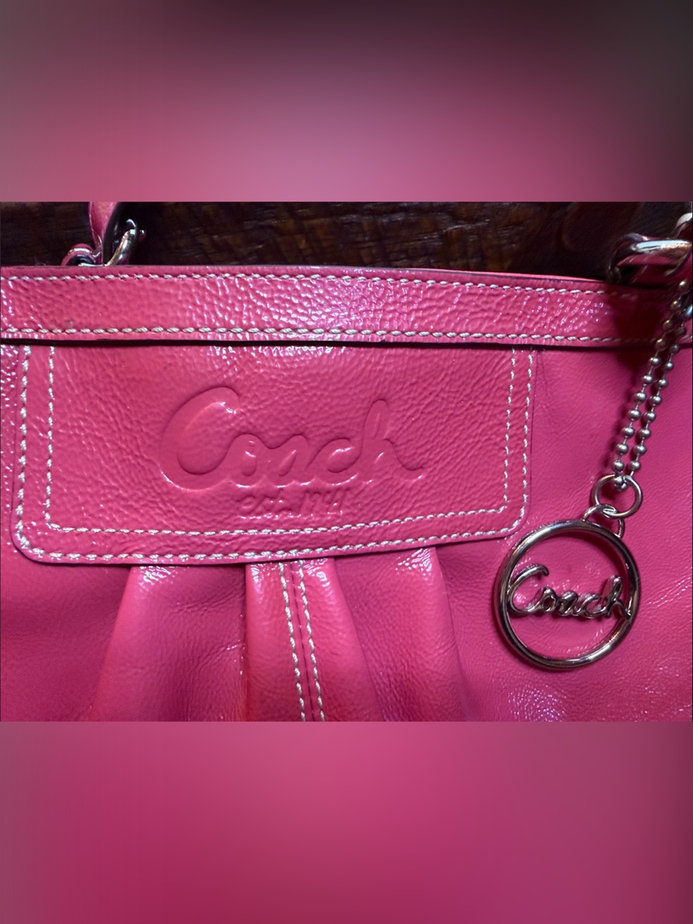 🩷Coach F13761 Hot Pink Patent Leather Tote Bag🩷 with Charm 🔥COA included - Picture 14 of 16